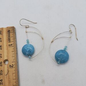 Sterling Silver and Blue Glass or Stone Dangle Earrings